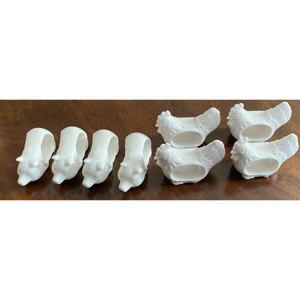Set of 8 Vtg Shafford Ceramic Napkin Ring Holders TURKEYS & PIGS Thanksgiving